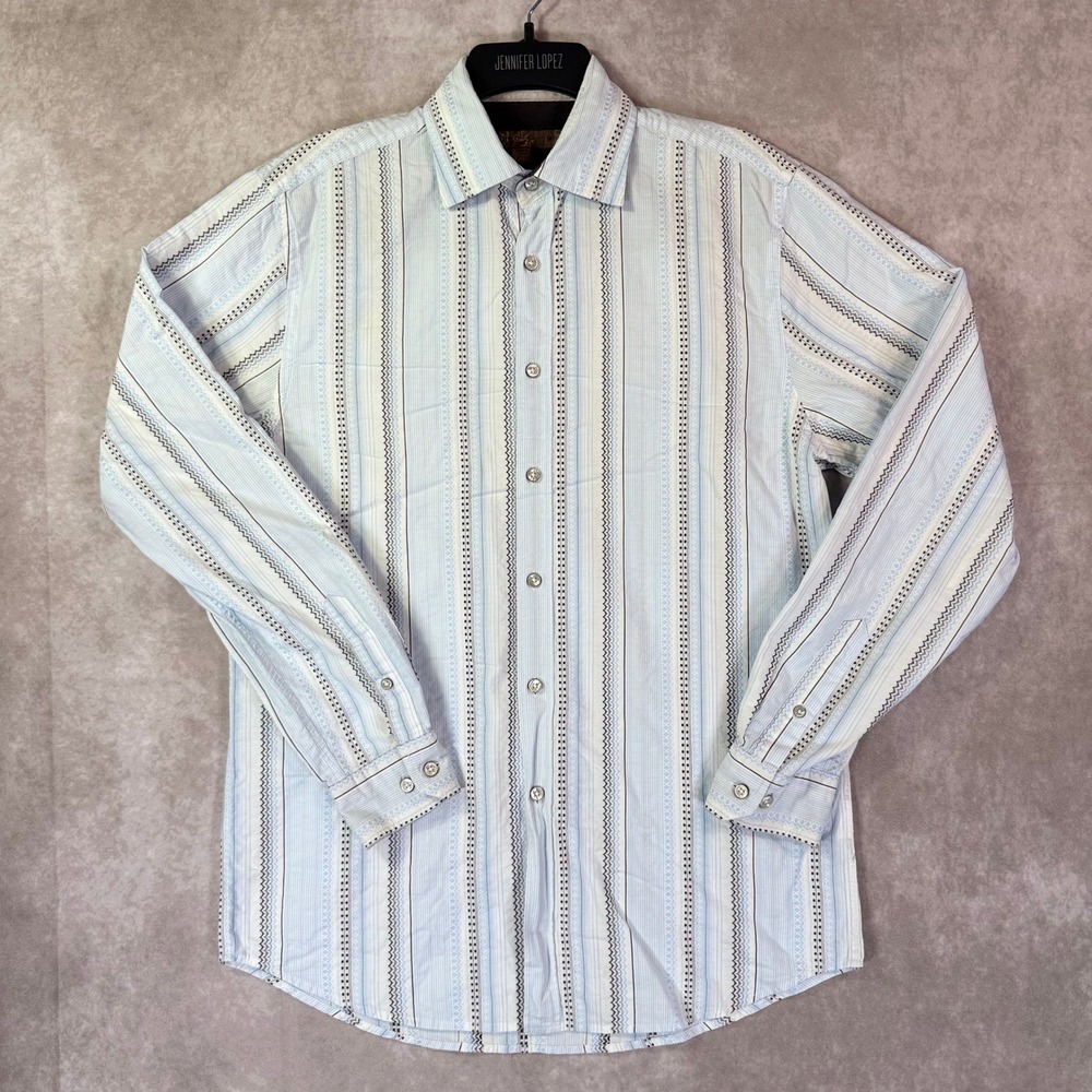 Blue Pronto Uomo Shirt Men Medium Blue Striped Geometric Button LS Boho Western